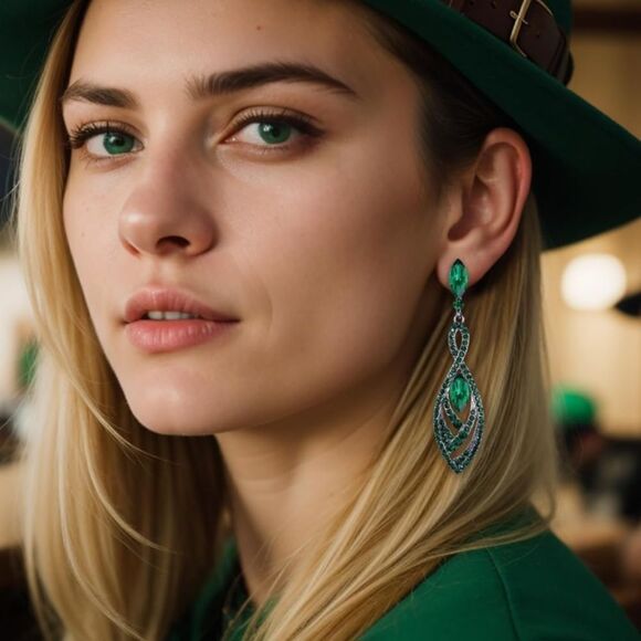 Gun Metal with Emerald Green Austrian Crystal Twisted Chandelier Post Earrings - Picture 4 of 5